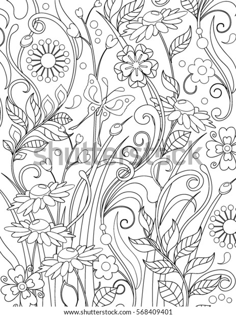 Hand Drawn Flower Coloring Page Stock Vector (Royalty Free) 568409401 ...