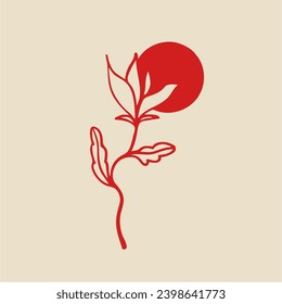 Hand drawn flower. Continuous line of art. Sketch of a flower with a red line. Vector illustration hand drawn, doodle.