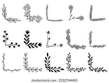 bordes de la flor dibujados a mano. Agradable decoración de páginas. elementos de diseño laurel.