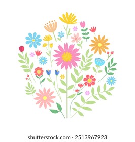 Handgezeichnete Blume. Süße Frühlingsblumen und Blätter. florales und botanisches Element. Blattast. Design für Stoff, Tapete, Textil. Vektorgrafik