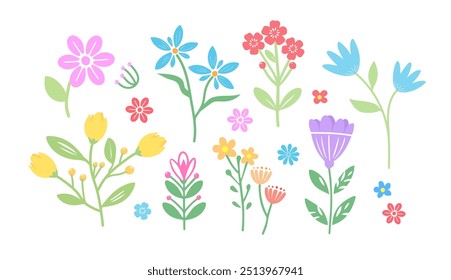 Flor dibujada a mano. Lindas flores y hojas de primavera. elemento floral y botánico. Rama de hoja. Diseño para tela, Fondo de pantalla, textil. Ilustración vectorial