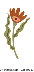 Flores dibujadas a mano elemento de decoración floral icono plano Flores silvestres. Ilustración del vector