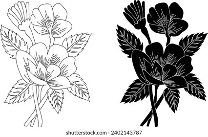 Hand Drawn Flower Decorative Damask Design Tattoo Icons and Graphics Vector Art Element.