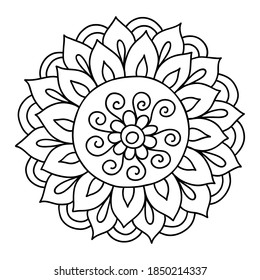 Elemento de doodle de flores dibujado a mano para la decoración de libros de fotos. Un simple doodle floral. Estilo de doodle con tatuajes de henna de Mehendi. mandala dibujada a mano