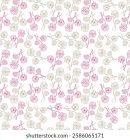 Hand drawn flower doodle seamless pattern on white background