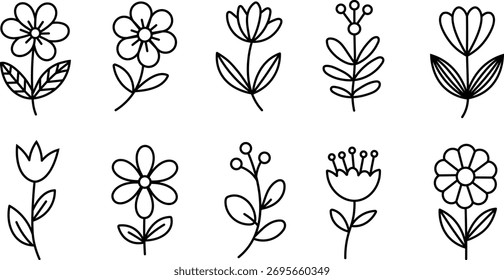 Conjunto de Doodle de flores dibujadas a mano