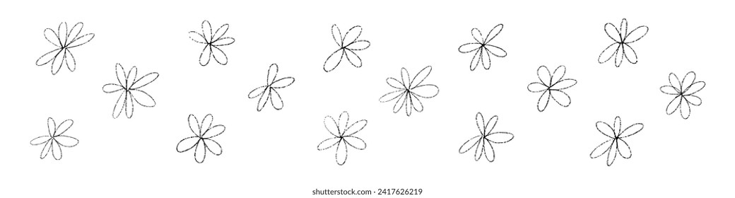 Hand drawn flower doodle, simple line pattern with abstract spring floral shapes. Brush sketch style. Flat vector illustration isolated on white background.