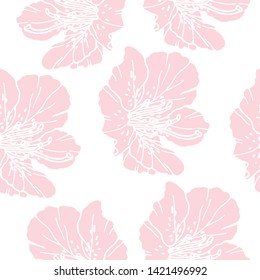 Hand drawn flower. Floral pink pattern background. Outline drawing. Vector botanical illustration. Hand drawn nature painting. Freehand sketching illustration of flower. Seamless pattern.