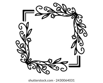 Hand Drawn Flower Frame Line Art