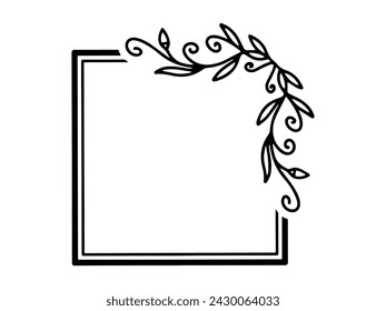 Hand Drawn Flower Frame Line Art