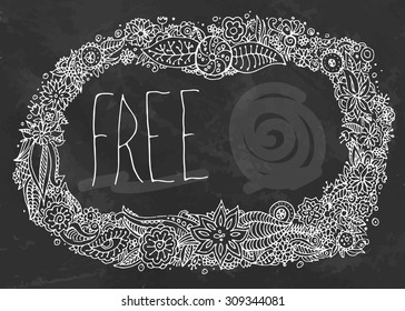 Hand drawn flower frame with place for discount. Vector illustration