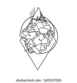 Flor dibujada a mano con figuras geométricas. Ilustración vectorial aislada en blanco. Diseño de tatuajes, símbolo.