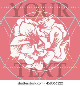 Hand drawn flower and geometric shapes. Vector logo. Rustic style.
