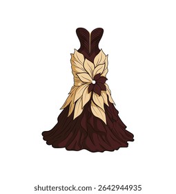 Hand drawn flower gown vector illustration, beautiful fashion gown dress design, digital illustration