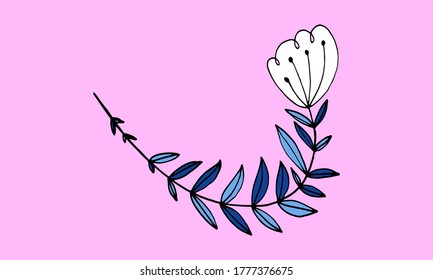 Handgezeichneter Blumenkopf auf einem Stamm. Doodle-Illustration. Einfaches florales Element einzeln auf rosafarbenem Hintergrund