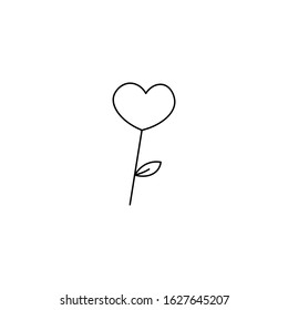 Hand drawn flower heart flat vector icon isolated on a white background.
