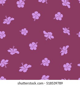 Hand drawn flower illustration. Of neutral and purple hibiscus floral background. Vector sketch of many neutral and purple flowers.