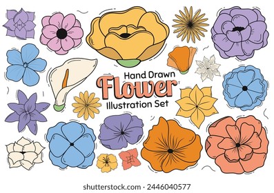 Hand Drawn Flower Illustration Set