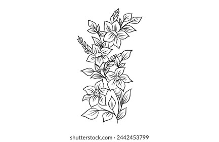 Hand Drawn Flower illustration, Vector outline