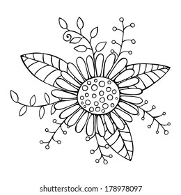 Hand Drawn Flower. Isolated flower on white background. Element for design.