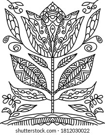 Hand drawn flower isolated on white background. Perfect for antistress coloring page for adults and kids, print for design, decoration, postcards, etc.