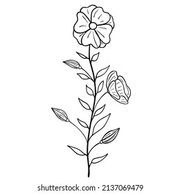 Hand drawn flower isolated on white background. Vector floral summer element. Decorative doodle sketch illustration.