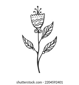 Hand drawn flower isolated on white background. Decorative doodle sketch illustration. Cute vector floral element.