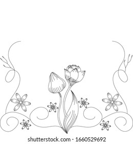 Hand drawn flower isolated. Simple outline sketch. Botany illustration. For coloring book. For flower shop. Decorative element. Ecology doodle. For post card, wallpaper, textile and wrapping paper