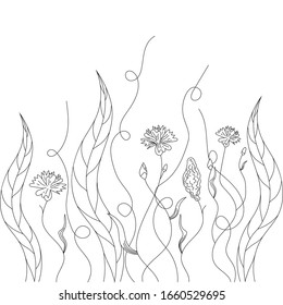 Flor dibujada a mano aislada. Esbozo simple. Ilustración botánica. Para colorear el libro. Para la florería.Elemento decorativo. Doodle ecológico. Papel de postales, papel pintado, textil y papel envasado