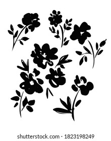 Hand Drawn Flower isolated white background design elements ink Vector illustration