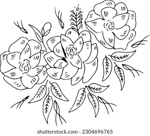 Flor dibujada a mano y hoja  