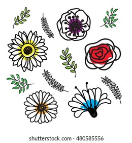 Hand Drawn Flower and Leaf