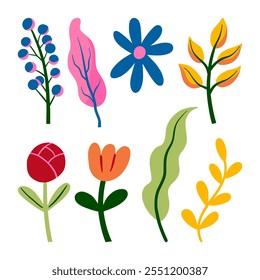 Hand drawn flower and leaf collection. A collection of 8 unique hand drawn floral and leaf designs, perfect for botanical, decorative, or artistic projects