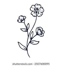 Handgezeichnete Blume und Blatt 
 Abbildung auf Weiß.