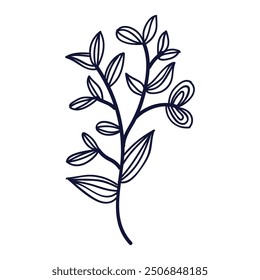 Hand drawn flower and leaf isolated on white.