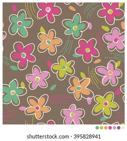 Hand drawn flower and leaf seamless vector pattern