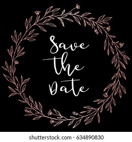 Hand drawn flower leaf wreath. Vintage floral wreath elements for wedding invitations, greeting cards. Vector illustration.