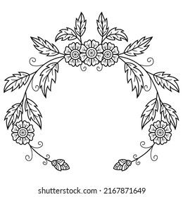 Dibujo manual de flores y hojas en estilo zentángulo
