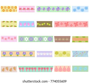 Hand drawn flower leaves masking tape (Washi tape). Vector illustration set of cute hand drawn leaf doodle pattern on blank strip as design elements for floral decoration isolated on white
