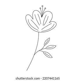 Hand drawn flower in line art doodle style. Botanical decorative element. 