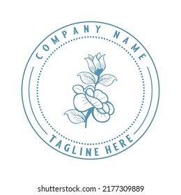 hand drawn flower logo with line art.