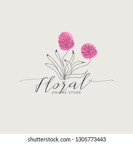 Hand drawn flower logo, watercolor style, vector, eps 10