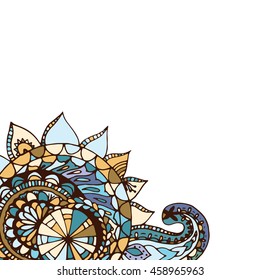 Hand drawn flower mandala background for cards, invitations and coloring book. Boho style