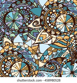 Hand drawn flower mandala background for cards, invitations and coloring book. Boho style