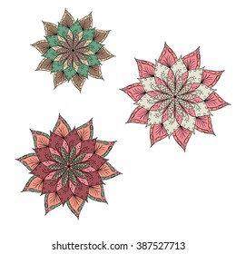 Hand drawn flower mandala for cards, invitations and coloring book. Boho style