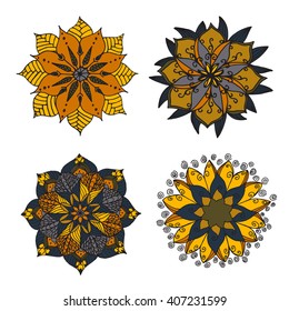 Hand drawn flower mandala for cards, invitations and coloring book. Boho style