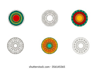 Hand drawn flower mandala set for cards, invitations and other