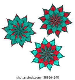 Hand drawn flower mandala for tea package, cards, invitations and coloring book