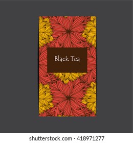 Hand drawn flower mandala for tea package, cards, invitations and coloring book. Unusual tea decoration in india style