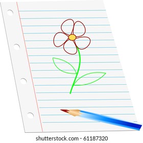 Hand drawn flower on paper illustration vector